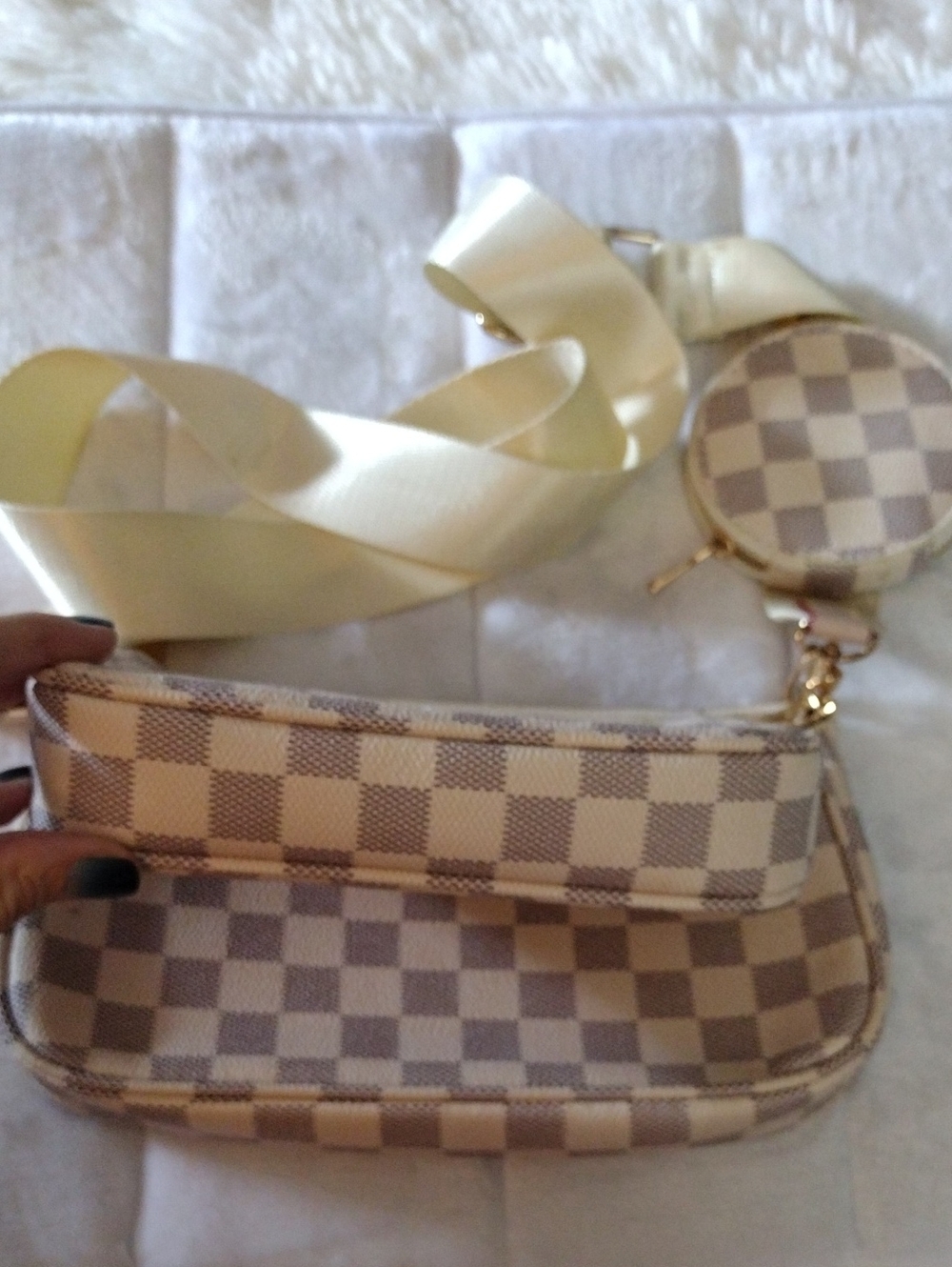 Cream Check Crossbody Bag with Coin Pouch And Three Diff Straps